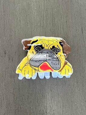 Brown White Glossy Happy Dog Puppy 2" Lobster Claw Hair Clip Yorkie Westie Boxer